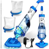 tillvex Poolsauger Blau/Weiß mit Akku & Teleskopstange + Ersatzfilter bis zu 15 m3 Pool Bodensauger elektrisch Poolreiniger mit Filter & 60 min Laufzeit