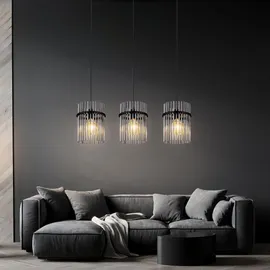 GLOBO Hängelampe Wohnzimmerleuchte Pendellampe Esszimmerleuchte Deckenleuchte, Metall schwarz Glasstäbe rauchfarben, 3 Flammig E27, L 80 cm