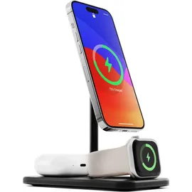 Twelve South HiRise 3 Deluxe 3-in-1 kabelloses Ladegerät 2024 – MagSafe Ladegerät 15W – Qi-es Ladegerät 7.5W – Schnellladegerät für Appl... - Schwarz
