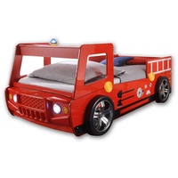 Aileenstore Feuerwehrbett "Fire" Autobett für Kinder 90x200 Hochglanz mit LED Leuchte