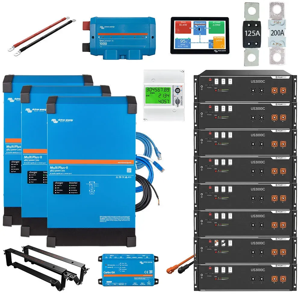 HUSATECH PowerSet 3 Phasig mit Victron MultiPlus II 48/5000/70-50 und 28,4 kWh Pylontech US3000C Speicher