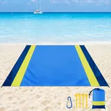 Sarsumir Picknickdecke 210 x 200 cm Sandfrei Stranddecke Ultraleicht Kompakt Outdoor Decke Wasserdicht Camping Zubehör mit 4 Heringe für Reisen, Camping und Picknick, Blau