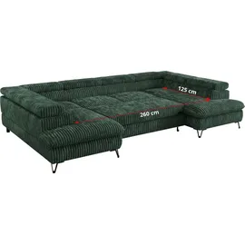 MKS Meble Ecksofa U-form, Schlaffunktion, Bettkasten, einstellbare Kopfstützen - PETER U - Cord - Grün - Grün