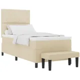vidaXL Boxspringbett mit Matratze & Bank Creme 90x200 cm Stoff