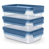 Emsa Clip & Close Eco Set 3 x 0,8 L, Öko-Design, auslaufsicher, hygienisch, mikrowellen-/gefrier-/spülmaschinengeeignet, BPA-frei, Blau, N1171700