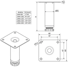 SOTech Möbelfuß LIMA 25 x 80 mm
