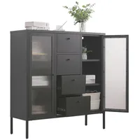 Coemo Mein-Regal Highboard Paris Metall 4 Schubladen Glastüren Schwarz