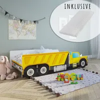 Kids Collective Autobett Kinderbett Jugendbett 80x160 mit Rausfallschutz | Baustelle Bagger Kran Kipplader Kinder Spielbett