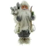 Dekoleidenschaft Dekofigur Winter 46 cm hoch, Weihnachtsmann aus Textil mit Kunstfell, Nikolaus mit Laterne, Ski & Geschenke-Sack, Santa Claus Figur, Christkind, Weihnachtsmannfigur, Nikolausfigur