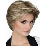 AUBWIG Damen Kurze Gewellte Perücke Mode Braun Gemischt Blond Natürliche Kurz Lockig Flauschig Schräger Pony Haar Perücken Synthetische Perücken (Braun Gemischte Blonde #2B)