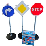 alldoro 60096 Verkehrszeichen für Kinder, Circa 72 cm hoch, 3 Ständer, 6 Schilder und 12 Halteclips, für einen kleinen Verkehrsparcours