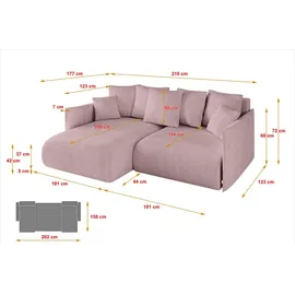 altdecor Ecksofa Cord 2-Sitzer Rosa