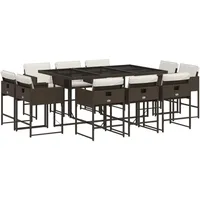VidaXL 11-tlg. Garten-Essgruppe mit Kissen Braun Poly Rattan