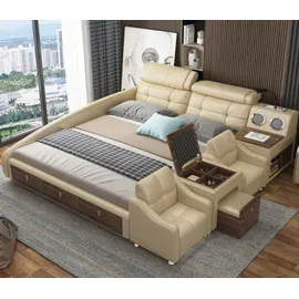 xl moebel gmbh Lederbett Betten Polster Doppel Multifunktion 180x200 Leder Bettgestell Design - Beige