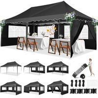 HOTEEL Pavillon 3x6 Faltpavillon 3x6 Wasserdicht Stabil, Partyzelt Faltbar Anti-UV 50+ Pop Up Gartenpavillon mit 6 Seitenwänden, 4 Sandsäcke, Tasche mit Rollen, für Hochzeiten Partys Markt, Schwarz