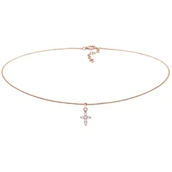 Elli Halskette Choker Kreuz Religion Zirkonia 925 Silber Rosa Damen 