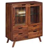 Massivmoebel24 Highboard Sheesham 90x40x110 walnuss lackiert MALMÖ 2 #113 - 2 Jahre Gewährleistung - mind. 14 Tage Rückgaberecht - Braun