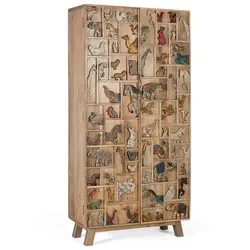 Schrank Holz Massivholzschrank mit Tier Motiven geschnitzt