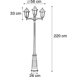 QAZQA Außenlaterne 220 cm Aluminium 3-flammig E27 IP44 schwarz