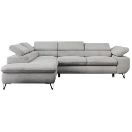 MKS Meble Ecksofa mit Bettkasten, Einstellbare Kopfstützen, Schlaffunktion, Eckcouch L-form - PEDRO L - Velvet - Hellgrau - Links - Hellgrau