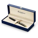 Waterman Hémisphère Tintenroller | Mattschwarz mit Goldzierteile | feine Spitze | Schwarze Tinte | Geschenkbox