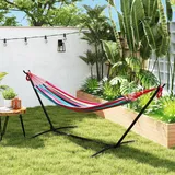 Outsunny Gartenhängematte Mit Epoxidbeschichtetem Metallgestell, 1-personen-hängematte Mit Freistehendem Gestell, Max. Belastung 120 Kg, Rote Tragetasche