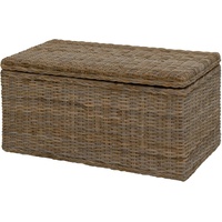 Krines Home Truhe Wäschetruhe mit Deckel Natur Rattan Truhe Aufbewahrung Rattantruhe (Wäschebox), mit herausnehmbarem Stoffinlett Truhenbank 80x40x40cm grau