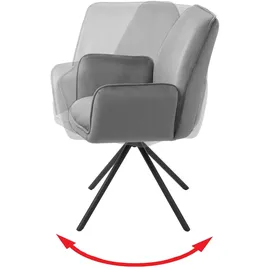 Mendler 6er-Set Esszimmerstuhl HWC-G67, Küchenstuhl Armlehne, drehbar Auto-Position, Samt MVG ~ dunkelgrau, Beine schwarz