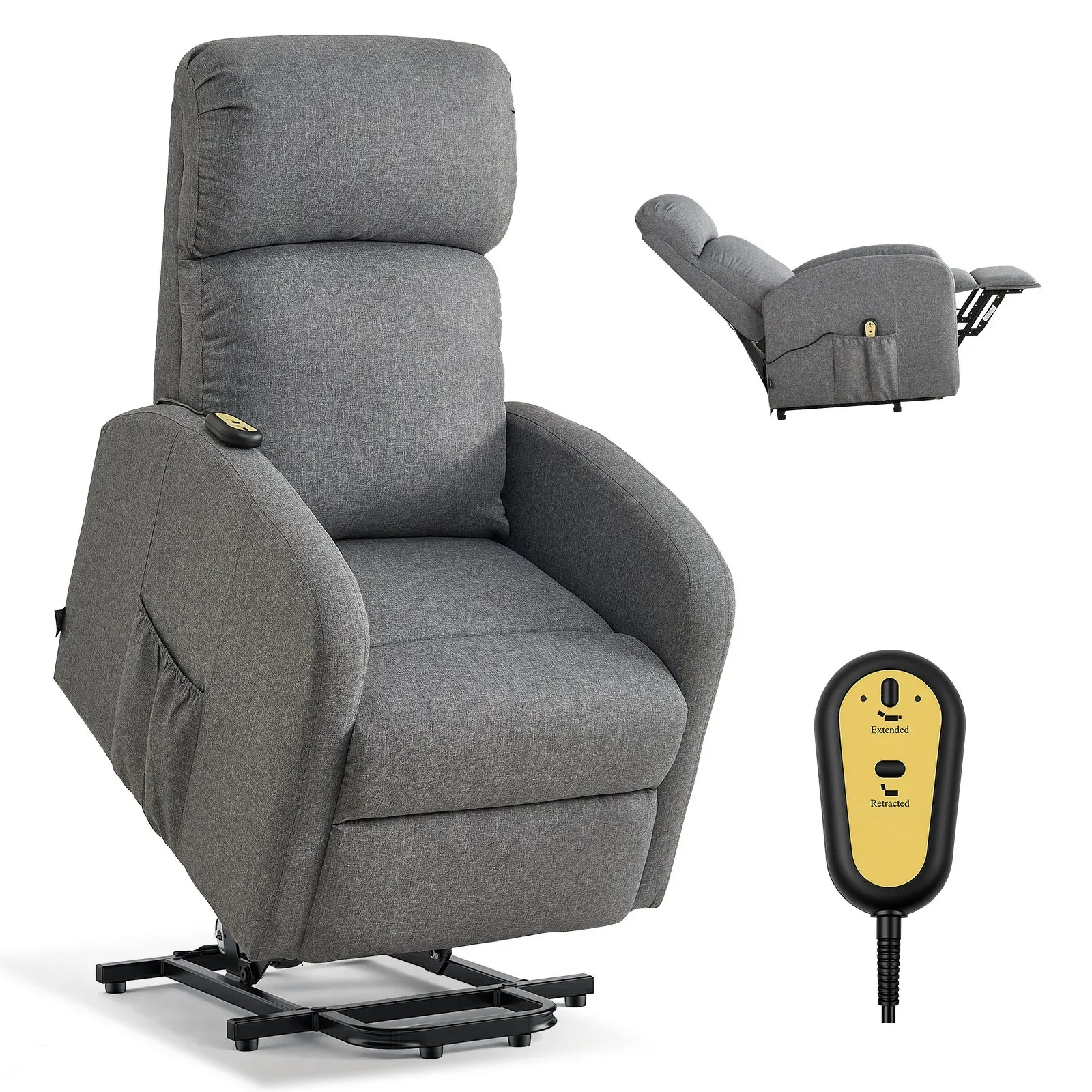 VEVOR Fernsehsessel Elektrisch, Relaxsessel Stufenlose Verstellung, Seniorensessel mit Leinenbezug, Hochelastischem Schaumstoff, Seitentaschen, Fernbedienung, Massagesessel, Hellgrau