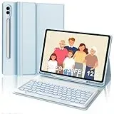 IVEOPPE Tastatur für Samsung Galaxy Tab S9FE Plus, Hülle mit Tastatur für Samsung Tab S9+ 12.4", Magnetisch 7-Farbige Beleuchtung Tastatur QWERTZ Layout Galaxy S9+/S9FE+ Tablet 2023, Blau