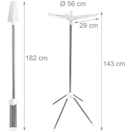 Relaxdays Bügelwäscheständer, für 27 Bügel, klappbar, 15 kg belastbar, Wäschestandtrockner, HxD:143x56 cm, weiß/Silber