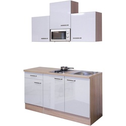 Flex-Well Küche Florenz, Gesamtbreite 150cm, mit Mikrowelle und Kochfeld, viele Farbenvarianten weiß