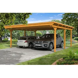Skan Holz Emsland Flachdach Carport-613x604cm-eiche hell Holzcarport