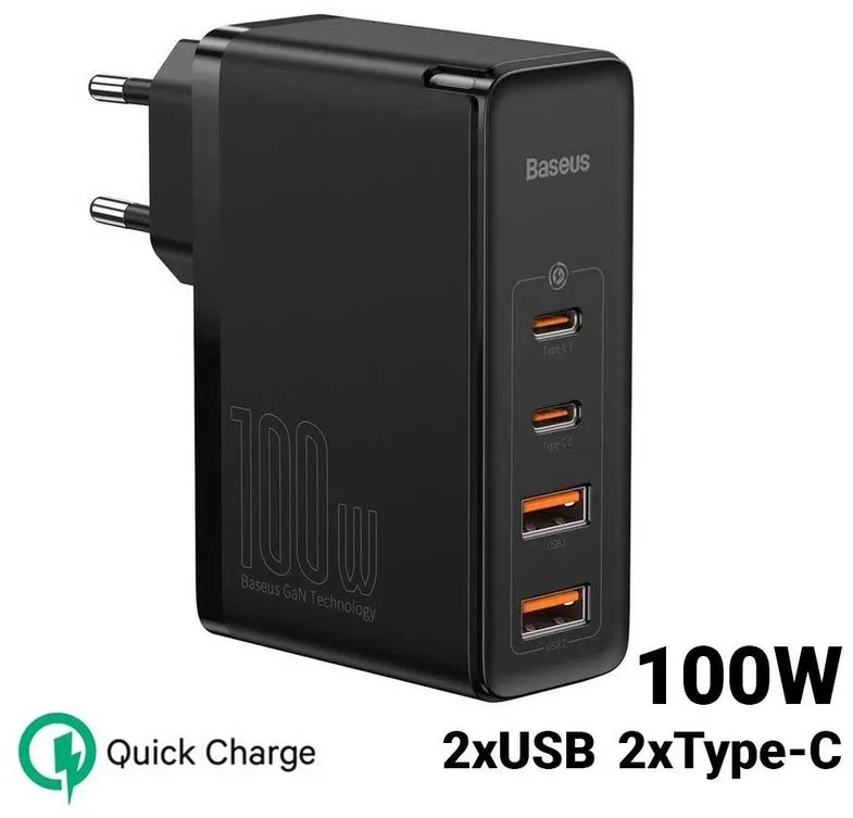 Baseus GaN2 Pro Schnellladegerät 100W USB / USB Typ C Quick Charge 4+ Power Delivery Schwarz (CCGAN2P-L01)