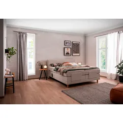 Boxspringbett ALINA "Primus", braun (hellbraun xbo 2), B:192cm L:212cm, Struktur fein XBO (100% Polyester), Komplettbetten, Boxspringbett, mit motorischer Verstellung, inkl. Matratzen und Topper