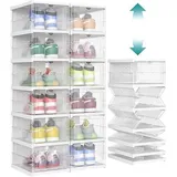 Famanu Schuhschrank Set von 2, mit 12 Schuhboxen, integrierter Schuhorganizer, faltbar, tragbar, für Schuhe bis Größe 46, Montage in 1 Minute,