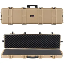 Vevor Waffenkoffer mit Hartschale für Langwaffen, abschließbarer Gewehrkoffer mit vorgeschnittenen Schaumstoffen, Langwaffenkoffer Waffenaufbewahrung rollbar IP67 wasserfest, 1380x385x165 mm Khaki