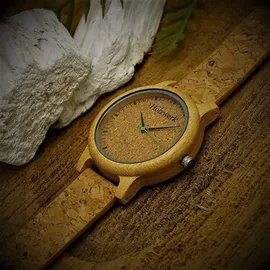 Holzwerk Germany Holzwerk EUTIN Damen und Herren Holz Uhr mit Kork & Leder Armband in beige, grün