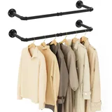 Yawinhe Kleiderstangen für die Wand, 80cm industrieller Rohr-Kleiderständer zur Wandmontage, Platzsparenders Wandregal Küchenregal, für Geschäft, Wohnen, Schwarz, 2-Pack, YMG002A-2