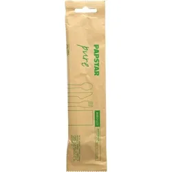 Papstar 30x Besteckset, Holz pure : Messer, Gabel, Löffel, Serviette in Papierbeutel