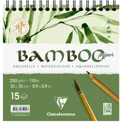 Clairefontaine 2x Bamboo, Spiralblock mit 15 Blatt Bambuspapier, 15x15 cm, 250g - 975924C
