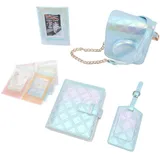 Sofortkameras Schutzhülle, Quadratische Plaid -Sofortkameratasche mit Foto Album Fotorahmen Boarding -Pass -Shell -Fotorahmenaufkleber für Zubehör (Lila-blau) (White) (Blue)