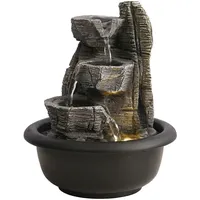 GLOBO Zimmerbrunnen Tischbrunnen mit Wasserfall LED Springbrunnen Deko Beleuchtung, Kunststoff schwarz grau, 3000k warmweiß, D 16 cm