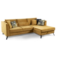 CAVADORE Ecksofa Ole / Samt-Sofa in L-Form mit Schwenkrücken und großem Longchair / 261 x 88 x 172 / Samtoptik Gold