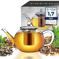 Creano Teekanne aus Glas 1,2l - Glasteekanne mit Edelstahl-Sieb und Glas-Deckel - Teepresse ideal zur Zubereitung von Losen Tees - tropffrei