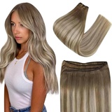 Easyouth Balayage Tressen Echthaar Blond Tressen Extensions Mittelbraun Mix Platin Blond und Mittelbraun Sew in Tressen Extensions Remy Echthaar 30 cm 70g #6/60/6