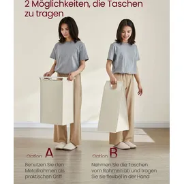 VASAGLE Wäschekorb 4 Fächer, Wäschesammler mit Ablage, Wäschebox, Metallrahmen - Weiß