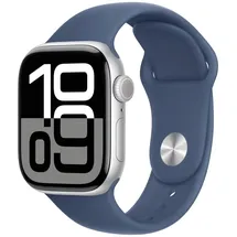 Apple Watch Series 10 GPS 46 mm Aluminiumgehäuse silber Sportarmband denim S/M