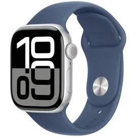 Apple Watch Series 10 GPS 46 mm Aluminiumgehäuse silber Sportarmband denim S/M