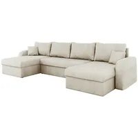 MIRJAN24 Ecksofa Kris U Cord, Stilvoll Eckcouch mit Bettkasten und Schlaffunktion, U-Form Schlafsofa (Farbe: Poso 100) - Beige